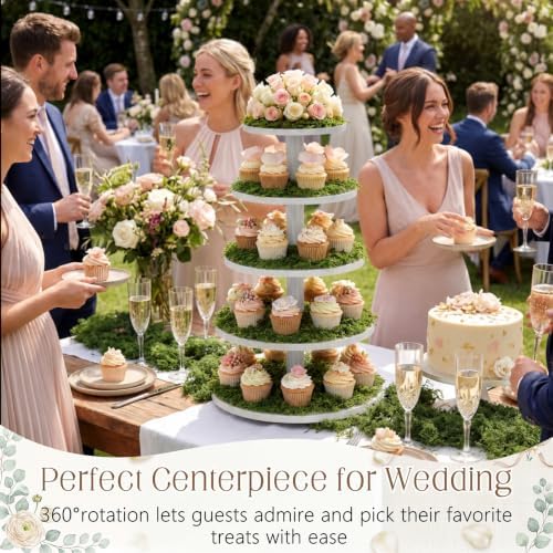 Funnymoom 5 Tier Large Round Cupcake Stand for 100 Cupcake Rustic Cupcakes Tower 360° Rotatable White Cupcakes Holder Table Display Dessert Stand for Birthday Graduation Baby Shower Wedding 20.9'' - Image 2