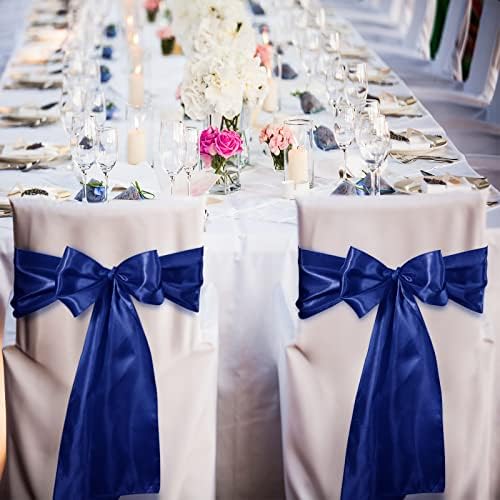 XunYee 80 Pack Satin Chair Sashes for Wedding Chair Decoration Chair Cover Bow Ties Sash for Engagements Graduations Events Banquet Parties Supplies (Royal Blue) - Image 4