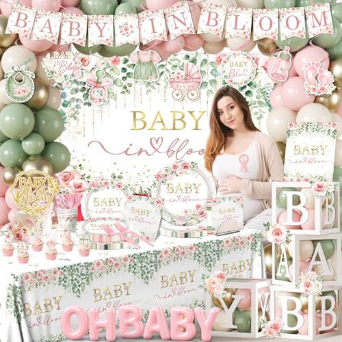 Floral Baby In Bloom Baby Shower Decorations,283pcs Spring Baby Shower Decorations Plates and Napkins Cups Banner Backdrop Tablecloth Cake Topper Balloon for Wildflower Baby In Bloom Shower Supplies - Image 3