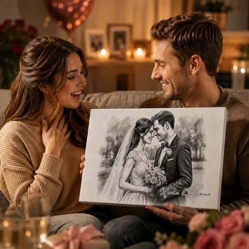 callie Custom Wedding Sketch Portrait Canvas from Photo, Personalized Canvas Picture Poster Wall Art Decor, Customized Gifts for Newlywed Couple, Bride, Groom - Image 3