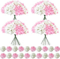 100 Pcs Faux White Pink Hydrangea Artificial Flowers Bulk, Fake Silk Hydrangea Flowers Heads with Stems for Wedding Decorations Garden Party Baby Shower Porch Home Decor Table Centerpieces by Cherica