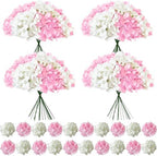 100 Pcs Faux White Pink Hydrangea Artificial Flowers Bulk, Fake Silk Hydrangea Flowers Heads with Stems for Wedding Decorations Garden Party Baby Shower Porch Home Decor Table Centerpieces by Cherica