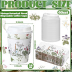 Vesici 60pcs 14oz Wildflower Botanical Coffee Cups with Lids and Sleeves Cute Toilet Floral Herb Disposable Coffee Cups Cocoa to Go Paper Cup for Summer Birthday Wedding Bridal Shower Party Supplies - Image 2