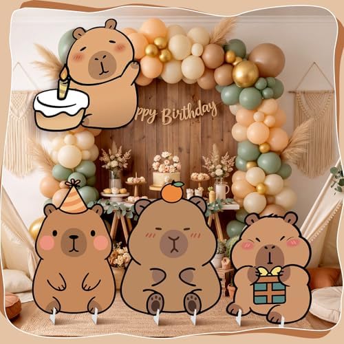 4 Pcs Large Capybara Birthday Party Decorations Capybara Cardboard Cutout 24 Inch Cute Funny Animal Standup Yard Signs for Indoor Outdoor Party Photo Prop Backdrop Supplies - Image 3