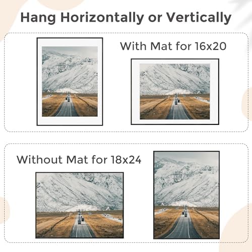 FLYJOE 18x24 Metal Picture Frame For Wall With Mat For 16x20, 18''x24'' Aluminum Photo Frames With Tempered Glass For Home Decor, Minimalist Modern Poster Frame Horizontal And Vertical Formats, Black - Image 4