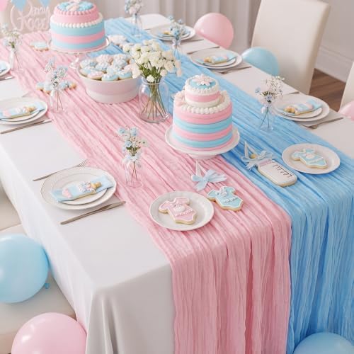 Gilprop 4 Pcs Cheesecloth Table Runner 35" x 120", Pink and Blue - Image 5