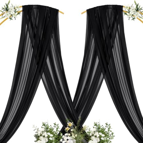 Sheer Gauze Wedding Arch Draping Fabric 29" x 20 FT 4 Panels Black - Image 4