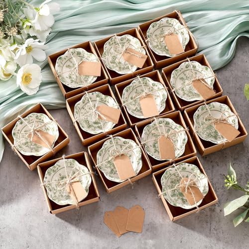12 Pcs Wedding Favors for Guests Small Ceramic Bowls, Flower, Sage Green by SiliFine