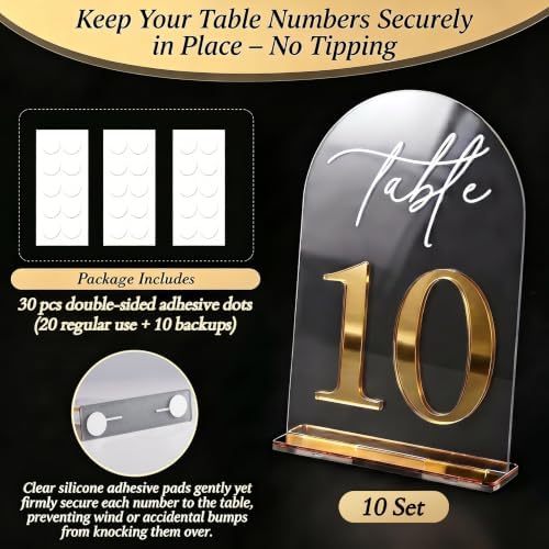 Crystal Clear Acrylic Wedding Table Numbers 1-10 Set, Self-Standing Modern Arched Signs for Reception Seating, Anniversary & Bridal Shower, Elegant Wedding Decor (5x7 Inches) - Image 6