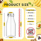 Yinkin 20 Set 10 oz Plastic Milk Bottles with Straws Metal Lids Clear Plastic Containers for Dairy Milk Party Bottle for Juices Shakes Smoothies(Red, White) - Image 2