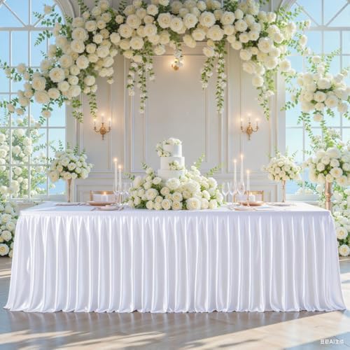Wish Care White Satin Table Clothes for 4 Foot Rectangle Tables - 4FT Wrinkle Resistant Silk Rectangle Tablecloth Fabric, Party Table Covers for Wedding Banquet, Baby Shower, Birthday, Holiday Dinner - Image 5