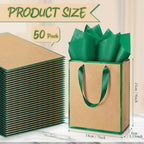 Yeaqee 50 Pack Metallic Paper Gift Bag Bulk with Handle, Kraft, Green - Image 2