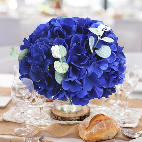 AVIVIHO 65pcs Fake Flowers Royal Blue Hydrangea Artificial Flowers Bulk (Not Squished, No Steaming Need) Silk Flowers with Stems for Wedding Decor,Home,Baby Shower,Table Centerpieces Decoration - Image 2