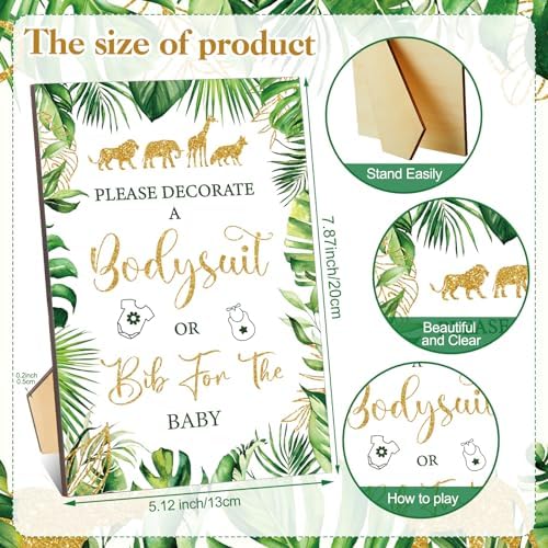 Panitay 100 Pcs White Baby Bodysuits Bibs Kit 25 Guests, Safari Animal - Image 6