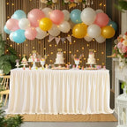 17ft Ivory Table Skirt for Rectangle Tables Polyester Pleated Table Skirt Desk Skirts Ruffle Tablecloth Skirt for Wedding Birthday Party Baby Shower Bridal Shower Banquet Table Decoration - Image 2