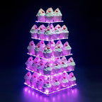 Cupcake Stand, 5-Tier Square Cupcake Holder with LED Light String, Acrylic Cupcake Tower Display-Dessert Tower-Pastry Stand-Cupcake Tier Stand for Wedding, Birthday Party (Pink Light) by OLACHIKKO