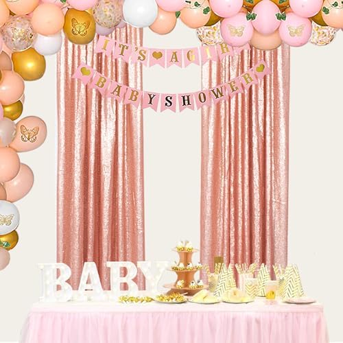 ShinyBeauty Blush Sequin Backdrop Curtains, 4 Panels, 2FTx8FT, Sparkle Photo Booth Backdrop - Image 3