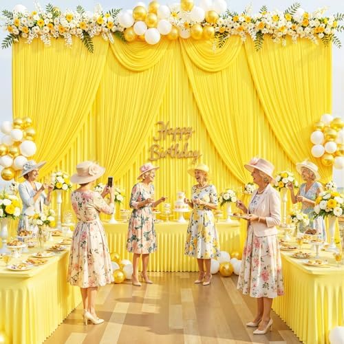20ft x 10ft Wrinkle Free Yellow Wedding Backdrop Curtains for Party Bridal Shower Reception Decorations Yellow Fabric Curtain Backdrops Drapes for Photography Baby Shower Birthday Background - Image 2