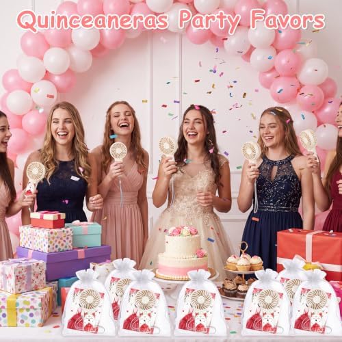 25pcs Red Quinceanera Mini Handheld Fans for Sweet 15 Birthday Party Favors - Image 6