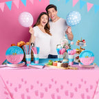 Hushee 291 Pcs Gender Reveal Party Supplies Boy or Girl Disposable Tableware Set for 36, Flatware Paper Plates Napkin Cups Straws Pink Blue Pennant Banner Plastic Tablecloth for Baby Shower Decoration - Image 6