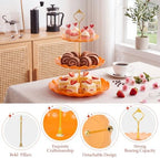 FoldTier 6 Pack Cupcake Stand Set 3 Pcs 3 Tier Gradient Dessert Table Display Stands Cookie Tray Rack 3 X14 in Rectangle Party Trays for Wedding Birthday Tea Party Baby Shower(Orange,Round) - Image 3