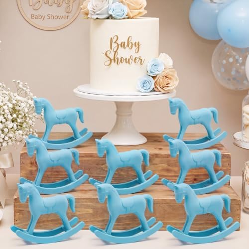 Novabright 8 Pcs Baby Shower Wooden Vintage Rocking Horse Table Decoration, Rocking Horse Decor Baby Shower Centerpieces Decor Rustic Tabletop Figurines for Wedding Birthday Party Decorations (Blue) by Unknown