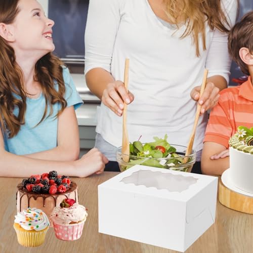 JCD 16 Packs Bento Cake and Cupcake Clear Lid with 2 Cupcake Holes - Cake and Cupcakes Boxes - Pastry Sweets Bento Box with Cupcake Insert for Family Birthday Party Mother's day(1+2/16Pcs) - Image 4