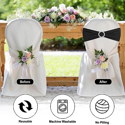 Black Chair Sashes 100 Pack Spandex Stretch Chair Band Sashes with Buckles for Folding Chairs Wedding Party Reception Baby Shower Events Banquet Decorations - Image 4