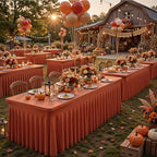 Wish Care 6 Pack Rust Spandex Table Clothes for 8 Foot Rectangle Tables, 8FT Wrinkle Free Fitted Tablecloths Ruffles Design Table Cloth for Party, Banquet, Wedding and Events - Image 2