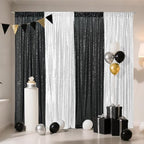 Eternal Beauty Black & Silver Sequin Backdrop Curtains, 4 Panels 2x8FT - Image 3