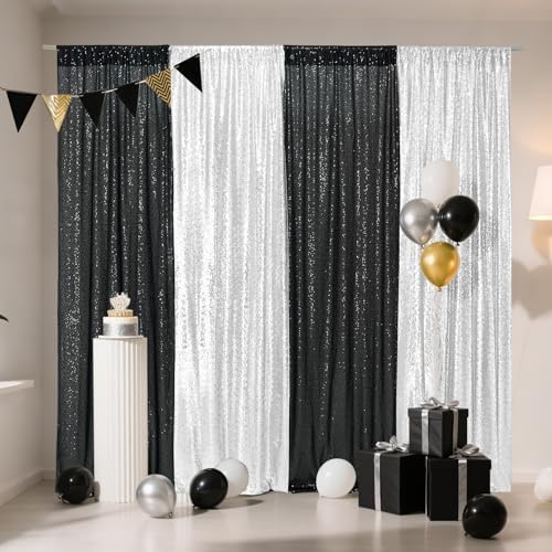 Eternal Beauty Black & Silver Sequin Backdrop Curtains, 4 Panels 2x8FT - Image 3