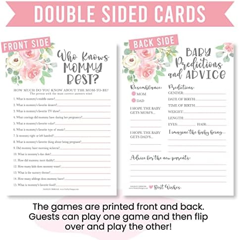 Hadley Designs 50 Floral Who Knows Mommy Best, Baby Prediction and Advice Cards etc., 25 Love or Labor, Boobs Or Baby Butts Gender Reveal-6 Double Sided Cards Baby Shower Funny Games - Image 6