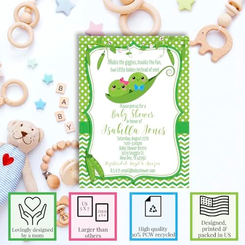 Amanda Creation Custom Baby Shower Invites Pea Pod Baby Shower Invitation 20 5x7 Custom Personalized Invites With Envelopes - Image 2