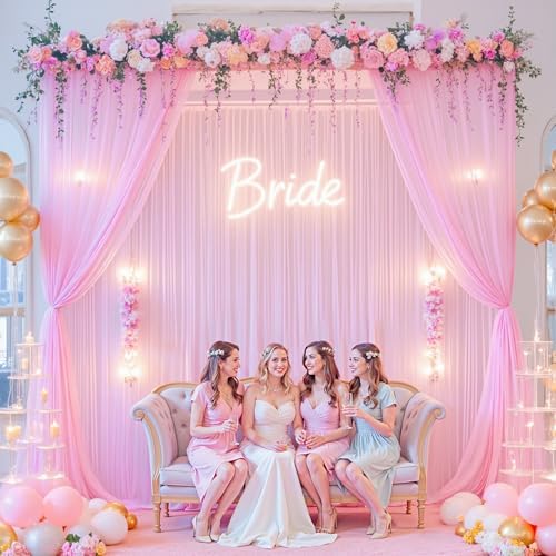 10ft x 12ft Pink Tulle Backdrop Curtain for Baby Shower Party Sheer Fabric Backdrop Curtains for Girls Birthday Gender Reveal Back Drop Wedding Photo Backdrop Drapes Background 2 Panels 5ft x 12ft - Image 3