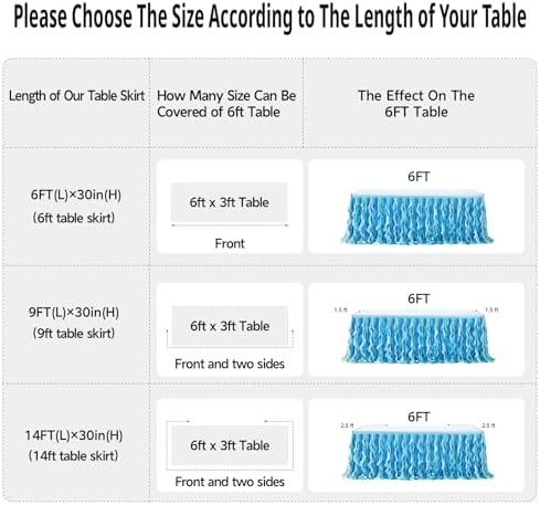leegleri 6FT Tulle Ruffle Curly Willow Table Skirt for Rectangle or Round Tables, Under The Sea Ocean Blue Baby Shark Themed Tutu Table Skirt for Baby Shower, Birthday Party - Image 5
