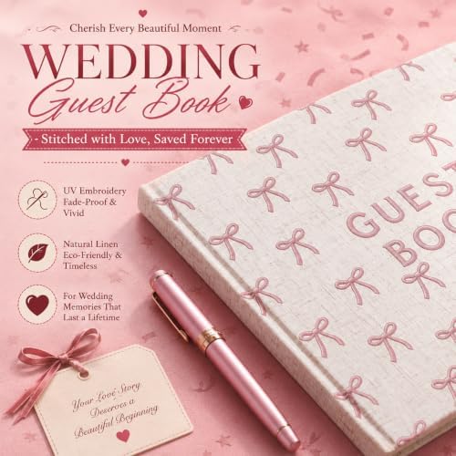 Engrowtic Embroidered Pink Bow Baby Shower Guest Book Linen Cute - Image 3