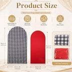 Tegeme 2 Set Gingham Arch Backdrop Cover 7.2ft 6.6ft Arch Cover, Black,Red - Image 2
