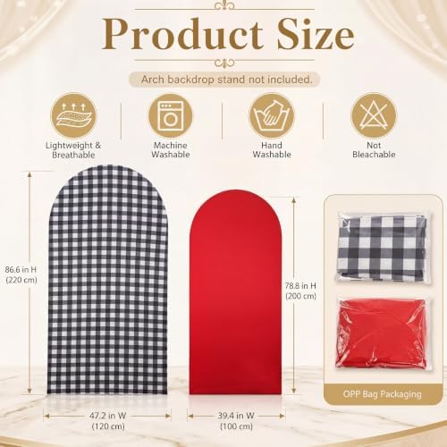 Tegeme 2 Set Gingham Arch Backdrop Cover 7.2ft 6.6ft Arch Cover, Black,Red - Image 2