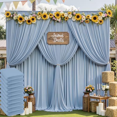 50ft x 10ft Wrinkle Free Dusty Blue Backdrop Curtain for Parties, 10 Panels 5x10ft Silky Polyester Backdrop Drapes Photo Back Drop Cloth for Wedding Birthday Baby Shower Photography Background by ENJOYYOURPARTY
