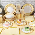 Tioncy 200 Pcs Party Paper Plates Cups Napkin Set Serve 50, Yellow - Image 3