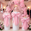 SmoothNovelty 3 Pcs Pink Bow Cylinder Pedestal Stand Covers Spandex Flexible Display Pedestal Covers Round Plinth Pillar Wrap for Birthday Party Wedding Baby Shower Decor by SmoothNovelty