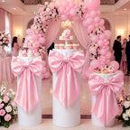 SmoothNovelty 3 Pcs Pink Bow Cylinder Pedestal Stand Covers Spandex Flexible Display Pedestal Covers Round Plinth Pillar Wrap for Birthday Party Wedding Baby Shower Decor by SmoothNovelty