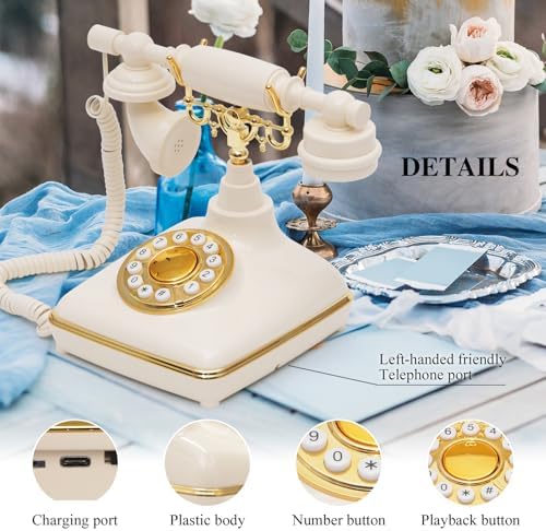 UKBW Audio Guest Book Wedding Phone, Audio Phone Guestbook, Vintage Retro Style Audio Guest Book Phone for Wedding, Birthday Party, Anniversary and Other Special Occasions(Beige) - Image 3