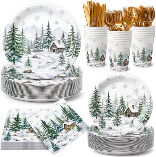 Honeydak 210 Pcs Christmas Tree Paper Plates Napkins Party Supplies by Honeydak