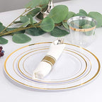 WELLIFE 210 Piece Gold Plastic Dinnerware Set, Include: 30 Dinner Plates, 30 Dessert Plates, 30 Pre Rolled Napkins with Silverware and 30 Cups - Image 6