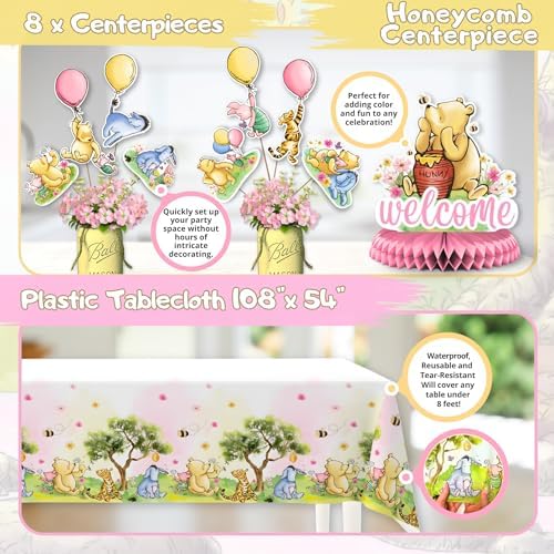 106 Pc Pink Winnie Baby Shower Decorations Girl – Pooh Tableware, Serves 24 - Image 5