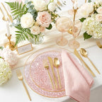 I00000 150 Pcs Clear Pink Plastic Plates, Disposable Hammered Party Plates - Image 2
