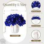 Leinuosen 6 Set Artificial Hydrangea Flowers and Plastic Vases Set Centerpieces Table Decorations Silk Fake Hydrangea Full Flowers Heads with Stems Bulk for Wedding Home Baby Shower (Royal Blue) - Image 2