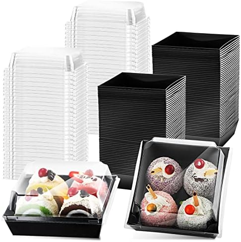 Sabary 100 Pack Charcuterie Boxes with Clear Lids 5 Inch Cookie Box, Black by Sabary