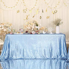 Eternal Beauty Baby Blue 90x132 Inch Baby Shower Sequin Tablecloth - Image 3